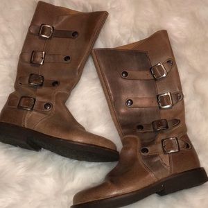 Sundance Leather Moto Button up Boots